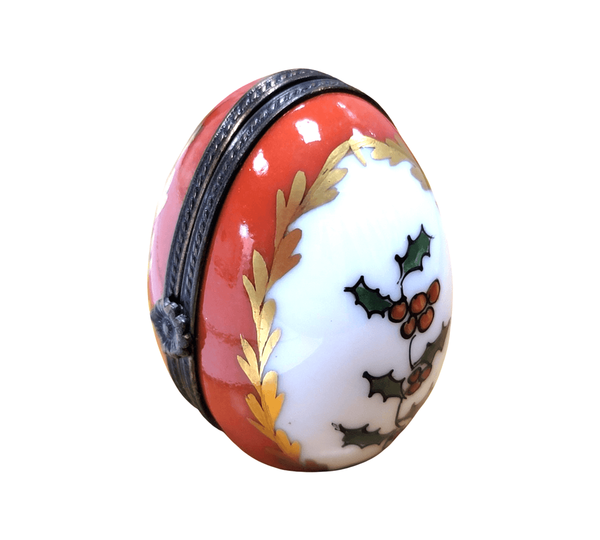Holly Egg Picture Frame Inside Oval Limoges box, an heirloom-quality piece for collectors
