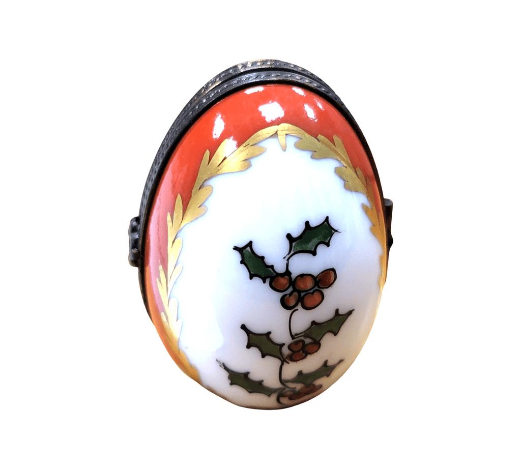 Holly Egg Picture Frame Inside Oval, a hand-painted Limoges porcelain gift