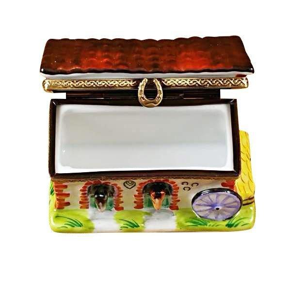 Hand-painted Horse Barn for Equestrian Limoges box, French artistry for lovers of fine art