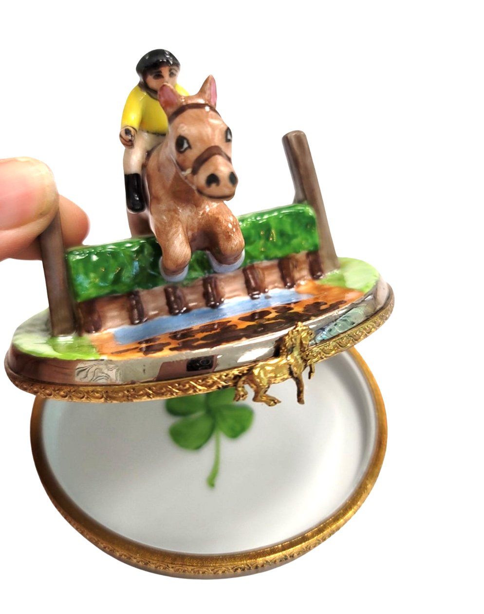 Horse Jumping W Jockey Limoges Box Figurine Collectible, view 2