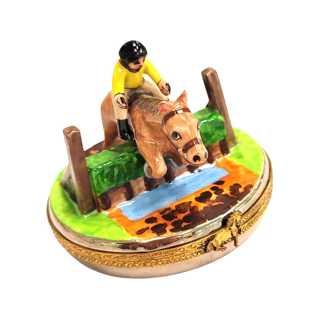 Horse Jumping W Jockey Limoges Box Figurine Collectible, view 3