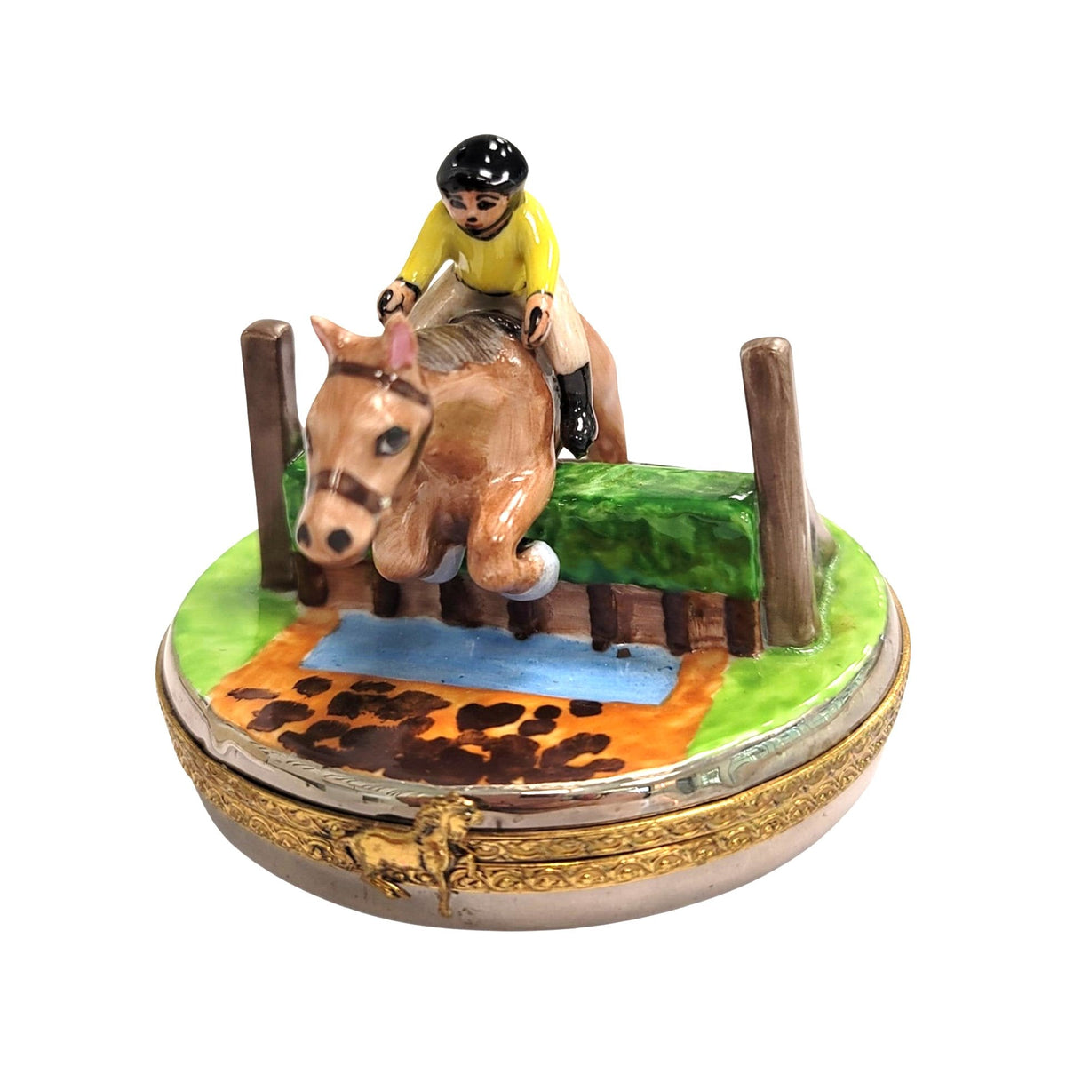 Horse Jumping W Jockey Limoges Box Figurine Collectible, view 4