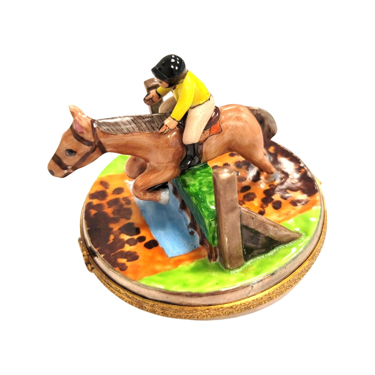 Horse Jumping W Jockey Limoges Box Figurine Collectible, a hand-painted Limoges porcelain gift