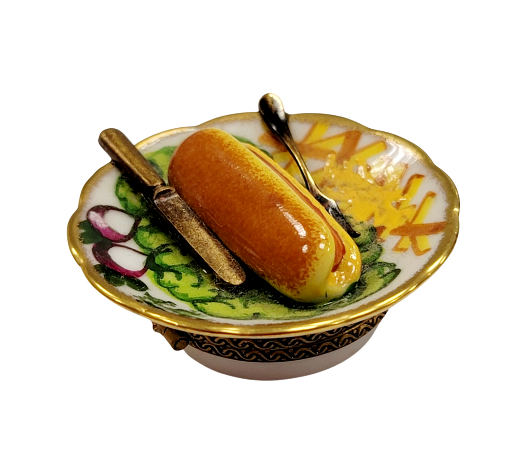 Hot Dog Fries on Plate Limoges Box Figurine Collectible, view 2