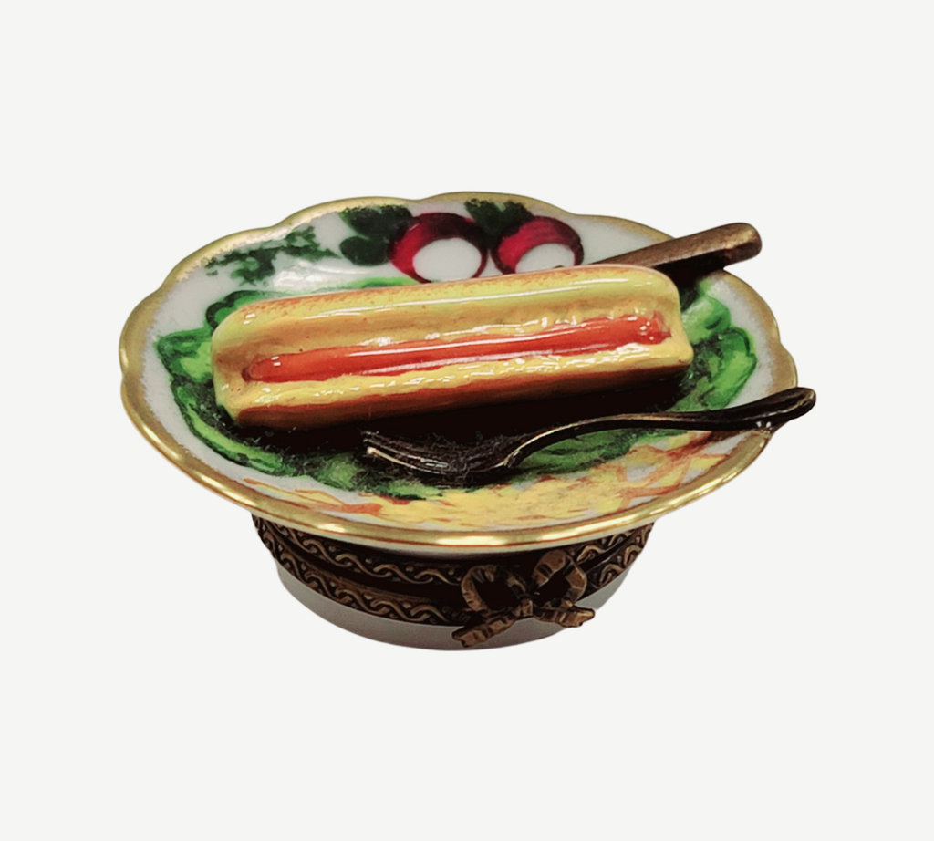 Hot Dog Fries on Plate Limoges Box Figurine Collectible, view 3