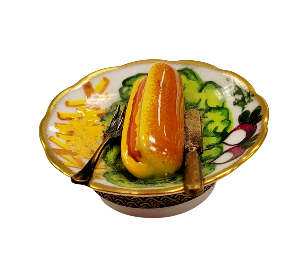 Hot Dog Fries on Plate Limoges Box Figurine Collectible, view 4
