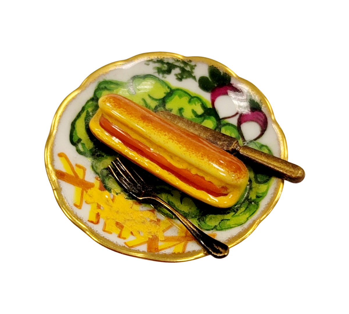 Hot Dog Fries on Plate Limoges Box Figurine Collectible, view 5