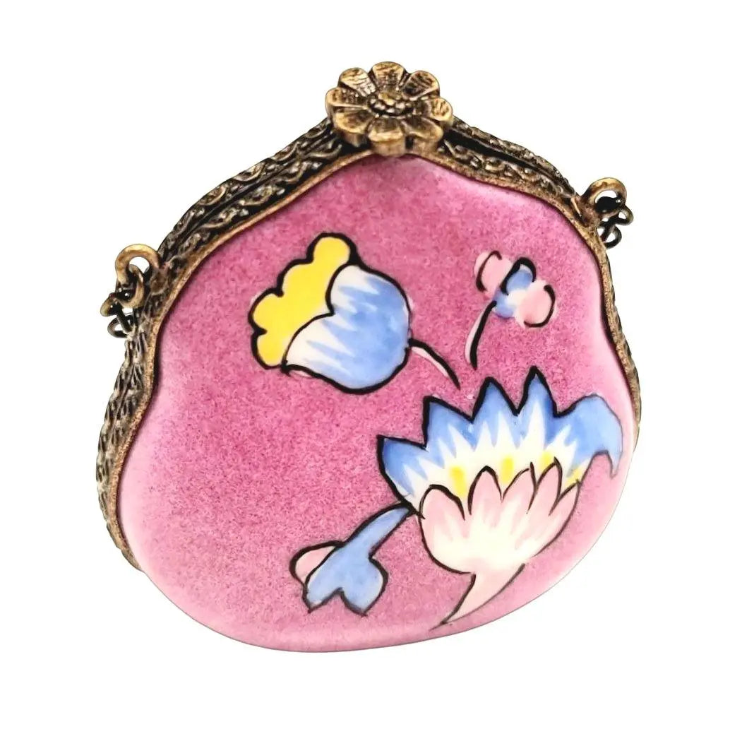 Hot Pink Deco Purse Flower Limoges Box, a hand-painted Limoges porcelain gift