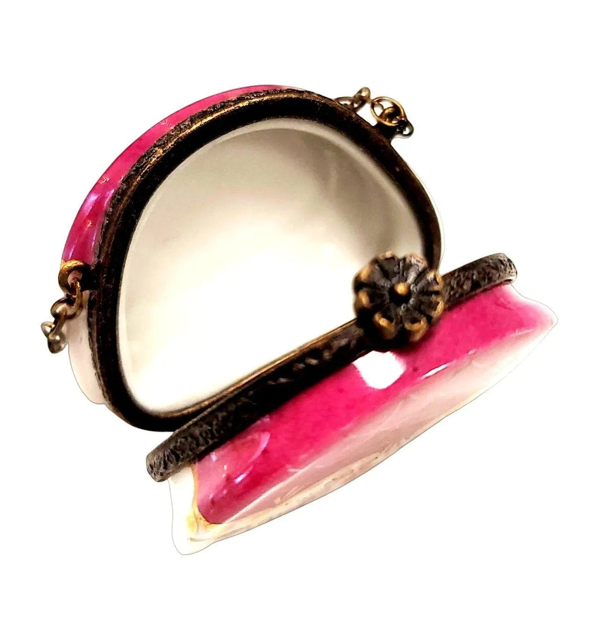 Gift idea for someone who loves France: Hot Pink Purse with Flowers Brass Limoges box
