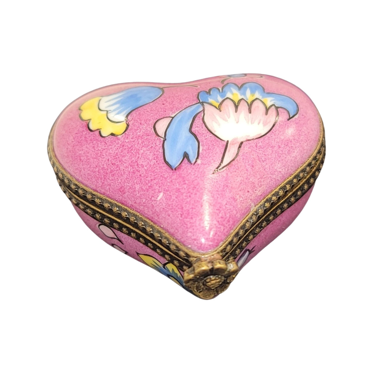 Hot Pink Deco Heart Limoges Porcelain Art Object, a hand-painted Limoges porcelain gift