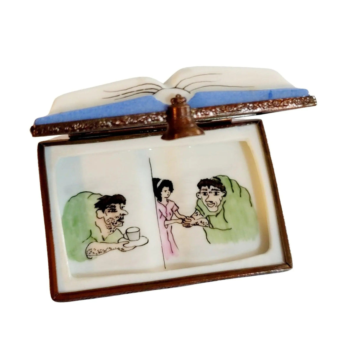 Reverse of the Hunchback Notre Dame Book Limoges box, painted all the way around