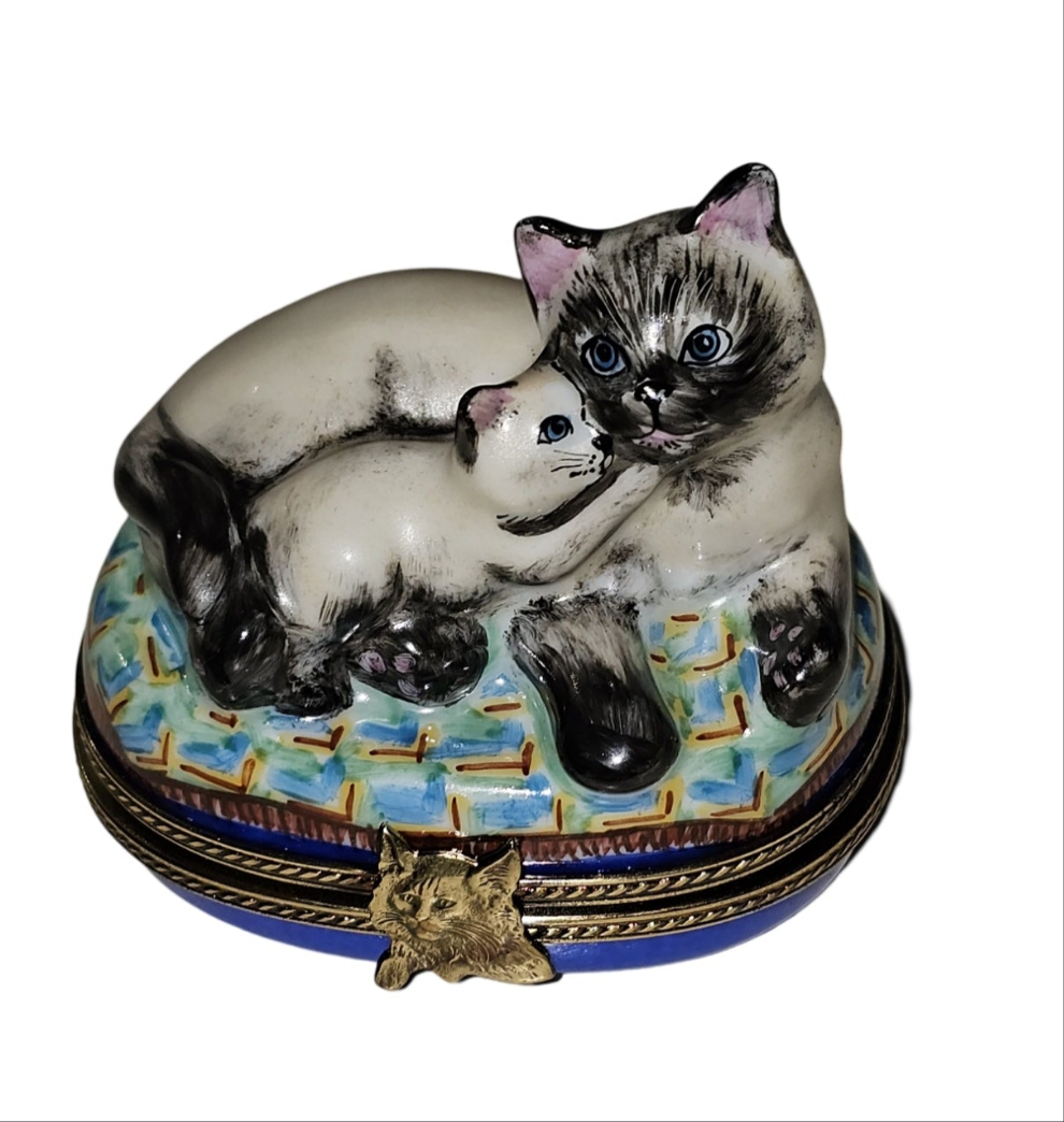 Siamese Cat w Kitten Limoges Box, view 6