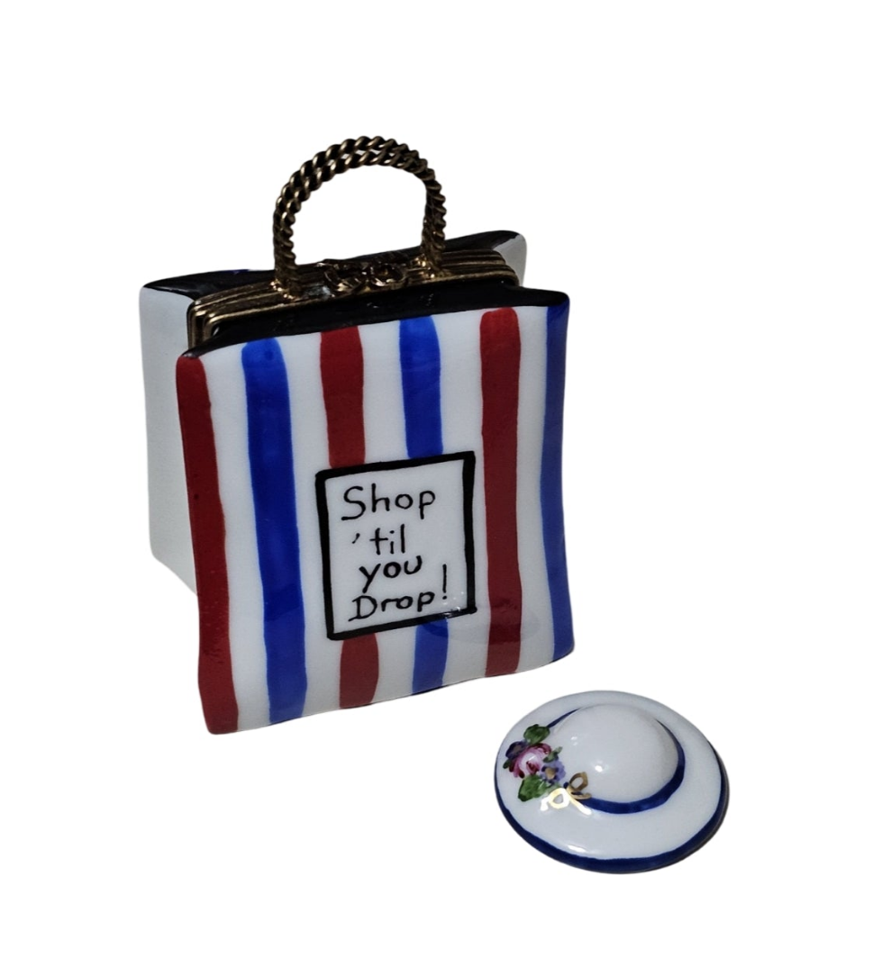 Shop Till You Drop Porcelain Figurine w Hat Limoges Box, a hand-painted Limoges porcelain gift
