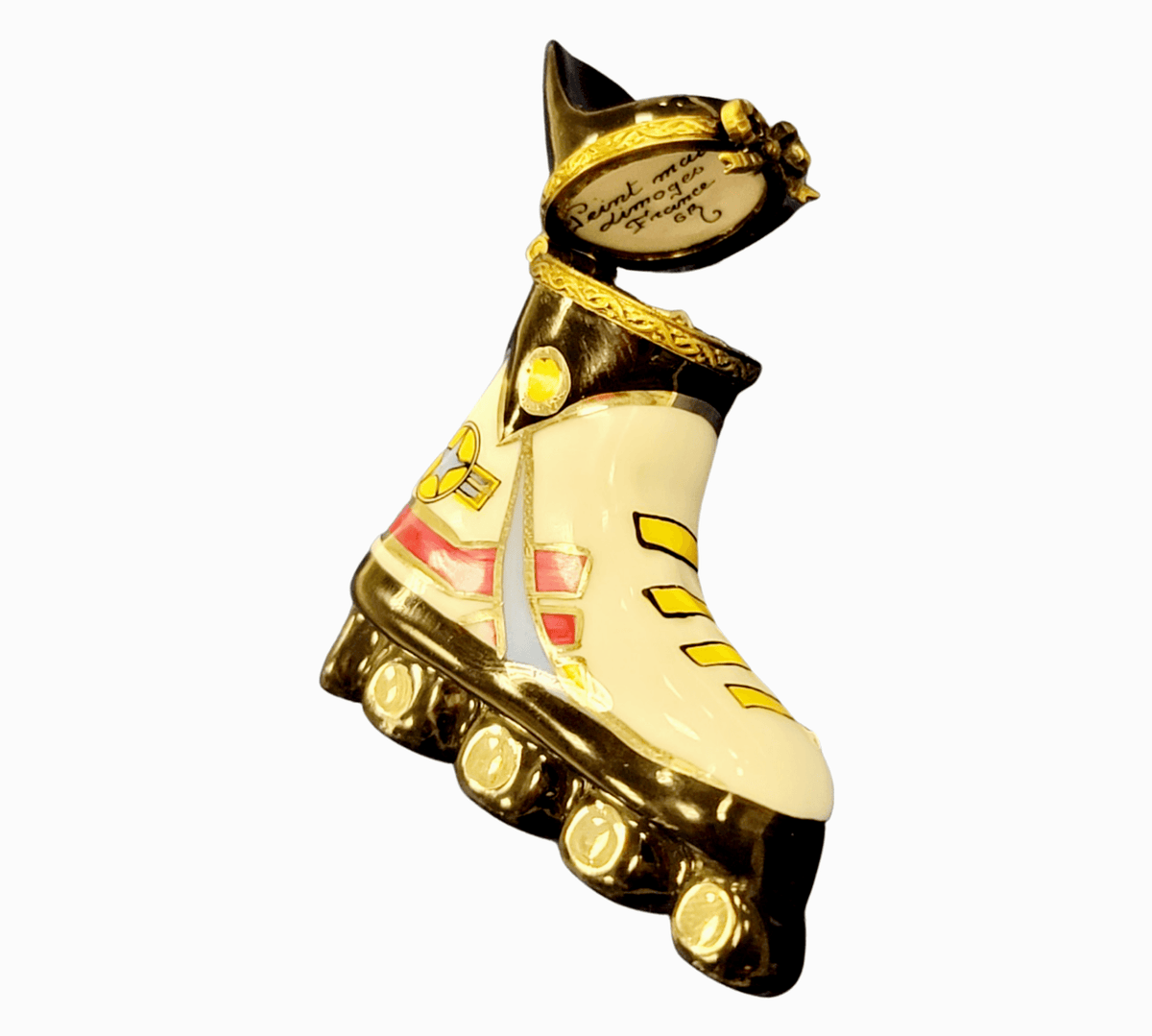 Fine French craftsmanship on the Inline Skates Limoges box, painted by hand