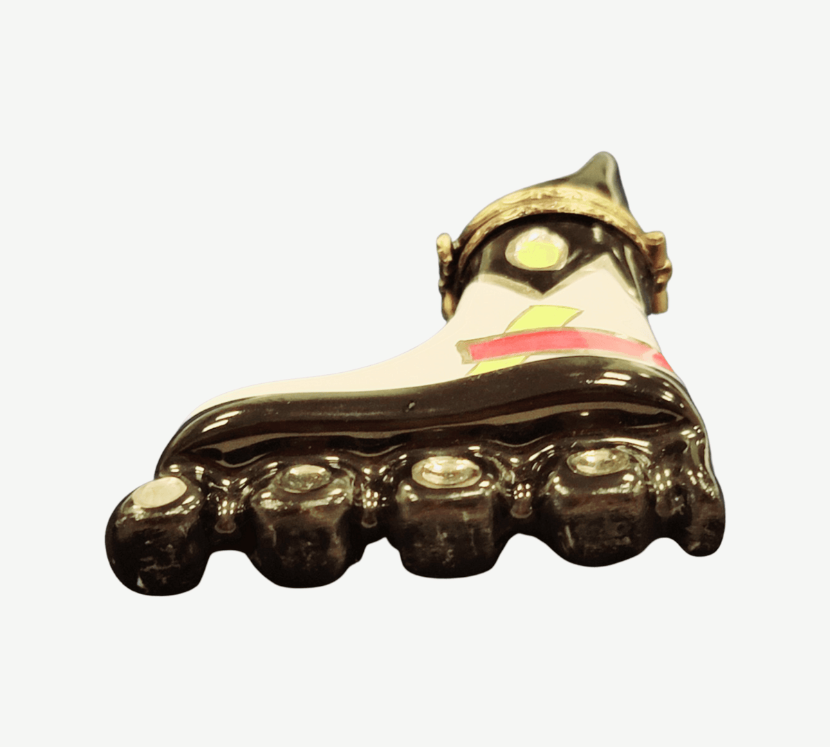 Painted details on the Inline Skates Limoges box, French art in miniature