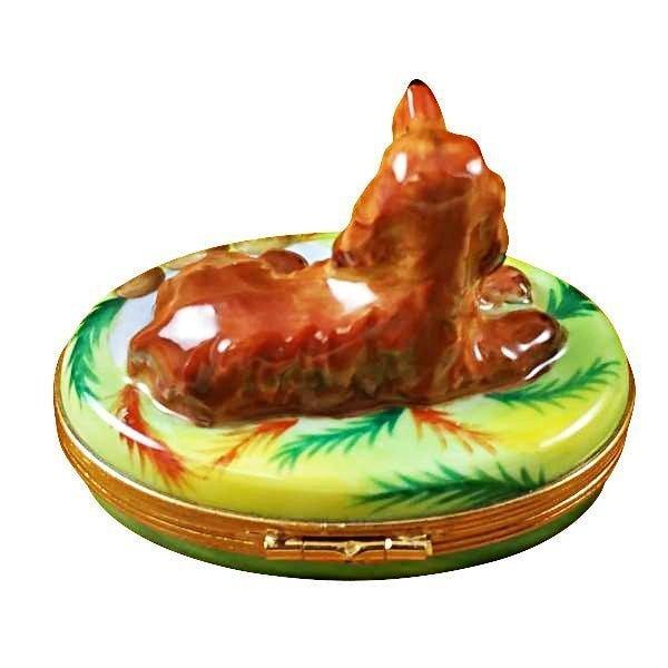 Artisan-painted Irish Setter Limoges box from France, a cherished collectible