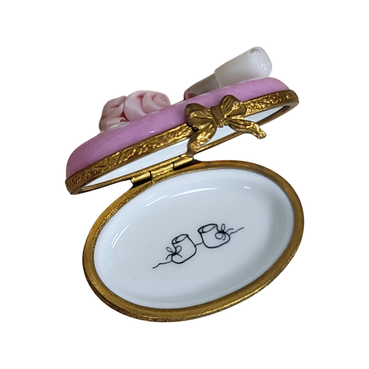 Painted details on the It's a Girl Baby Bottle Pink Limoges box, French art in miniature