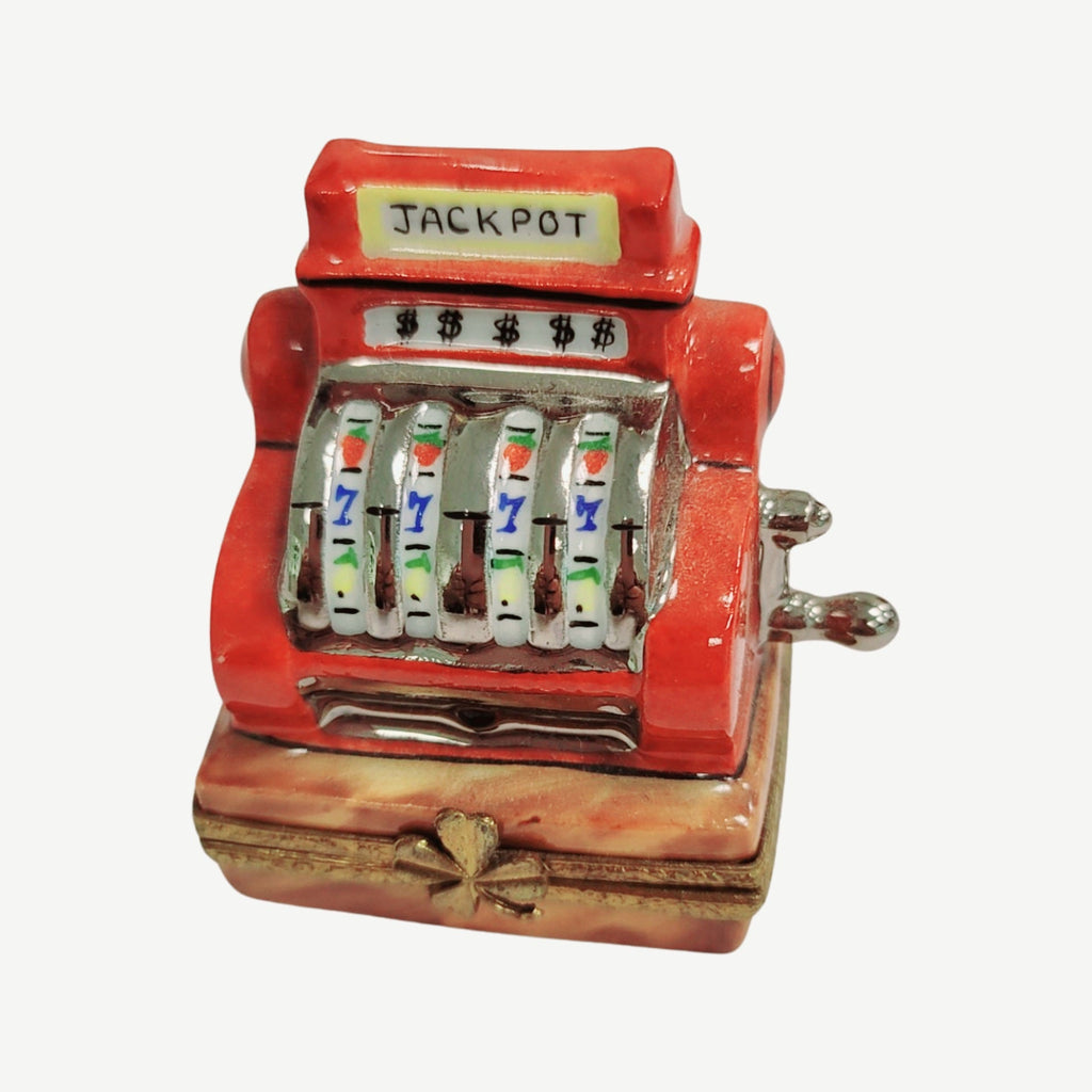 Jackpot Slot Machine Figurine for Casino Lovers, a hand-painted Limoges porcelain gift