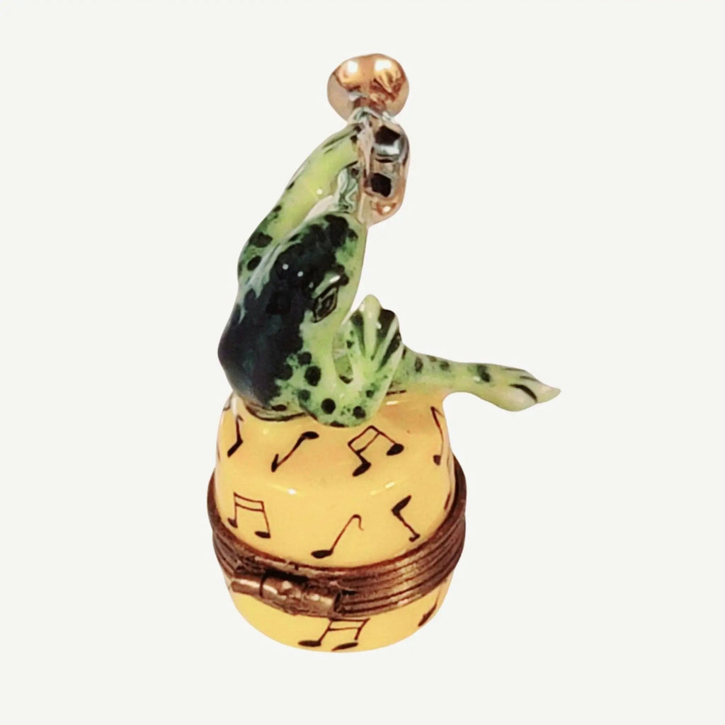 Artisan-painted Jazz Frog Trumpet Limoges box from France, a cherished collectible