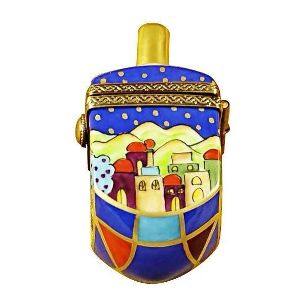 Artisan-painted Jerusalem Scene Dreidel Limoges box from France, a cherished collectible