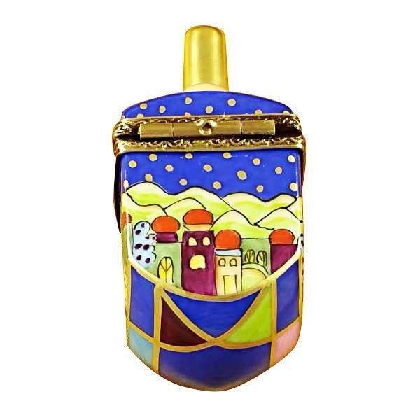 Treasured French collectible: Jerusalem Scene Dreidel Limoges box, painted by hand