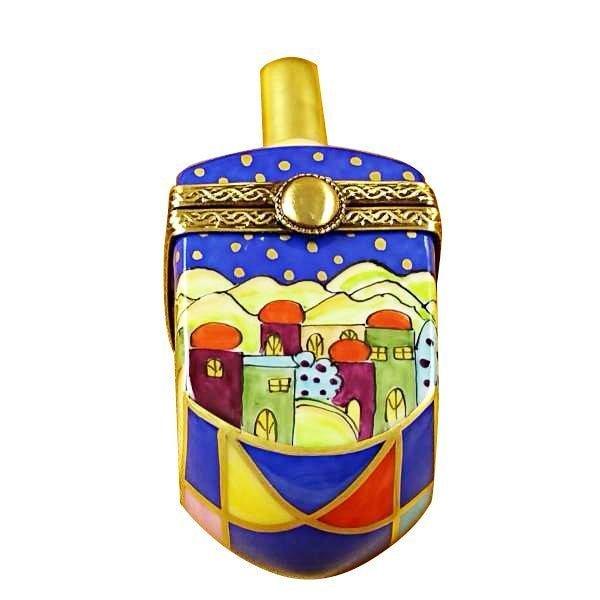 Limoges Boutique presents the Rochard Jerusalem Scene Dreidel, a genuine Limoges box painted by hand in France