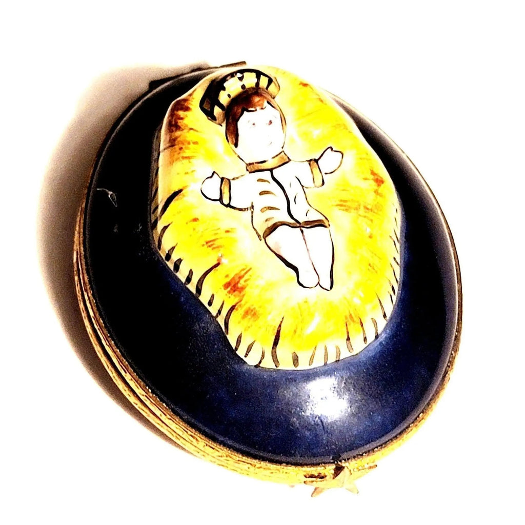 Jesus on Straw Dark Blue for Manger Scene Limoges Box, view 3