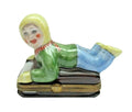 Kid on Sled Winter Sleigh Christmas Trees Limoges Box, a hand-painted Limoges porcelain gift