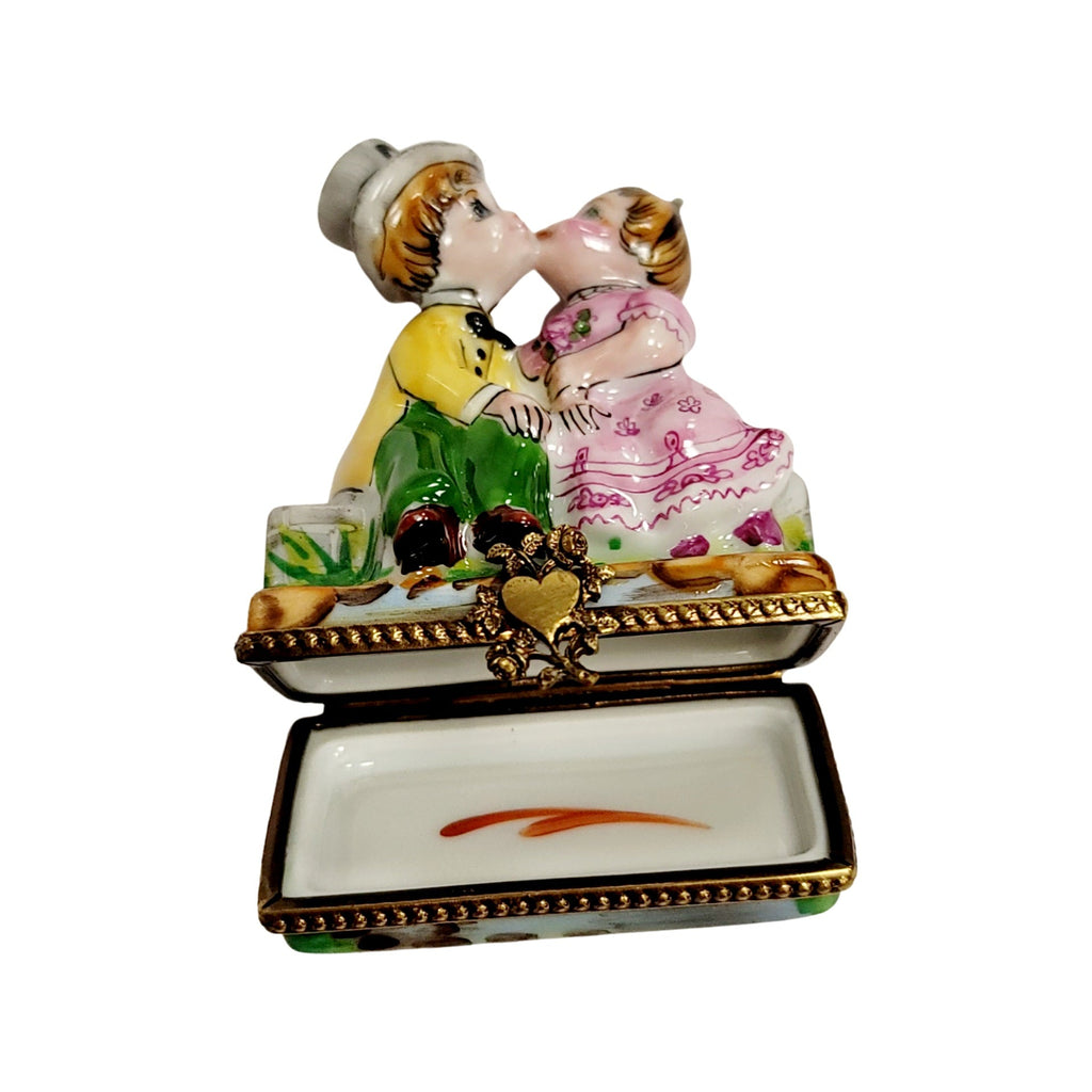 Kids Kissing Couple Limoges Box Figurine, view 2