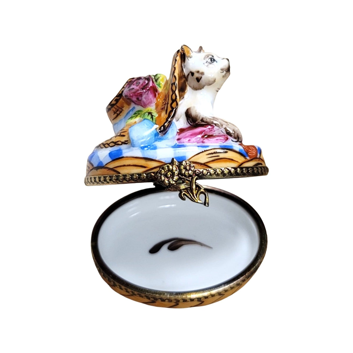 Hand-painted Kitty Cat Under Bonnet Hat Limoges box, French artistry for lovers of fine art