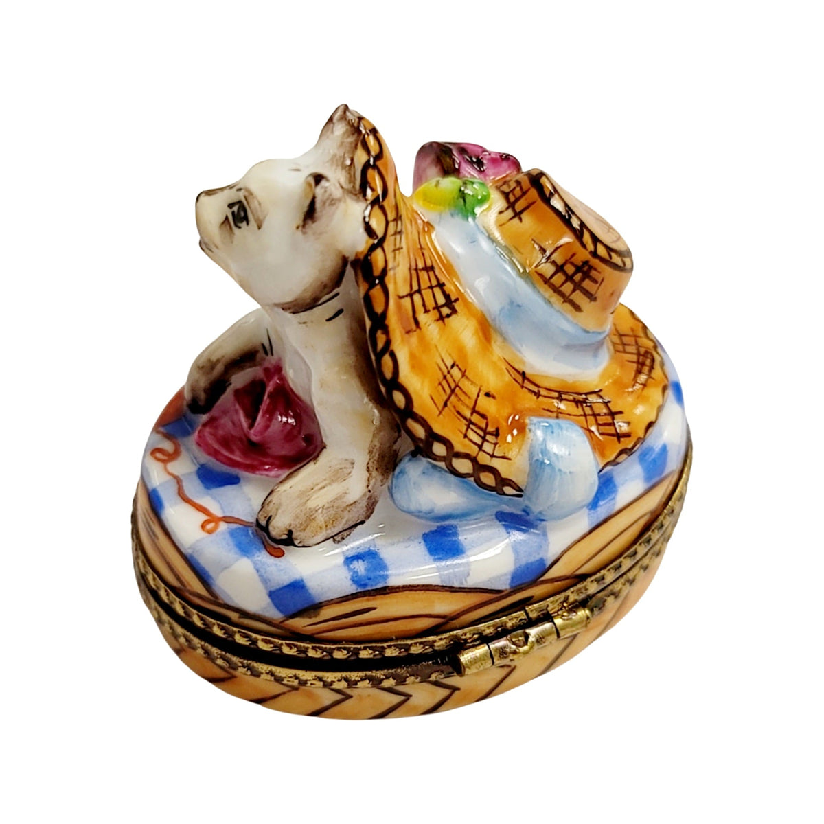 Kitty Cat Under Bonnet Hat Porcelain Limoges Porcelain Art Object, view 6