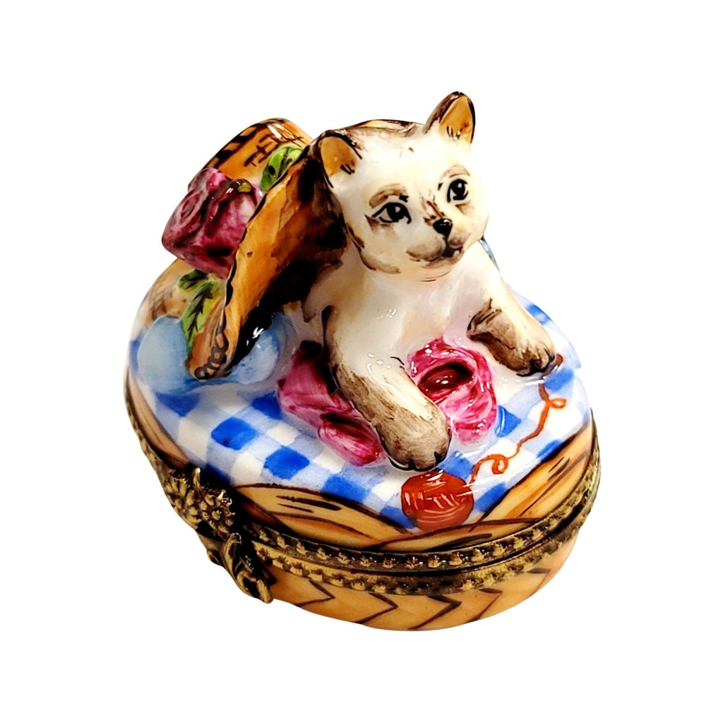 Kitty Cat Under Bonnet Hat Porcelain Limoges Porcelain Art Object, view 7