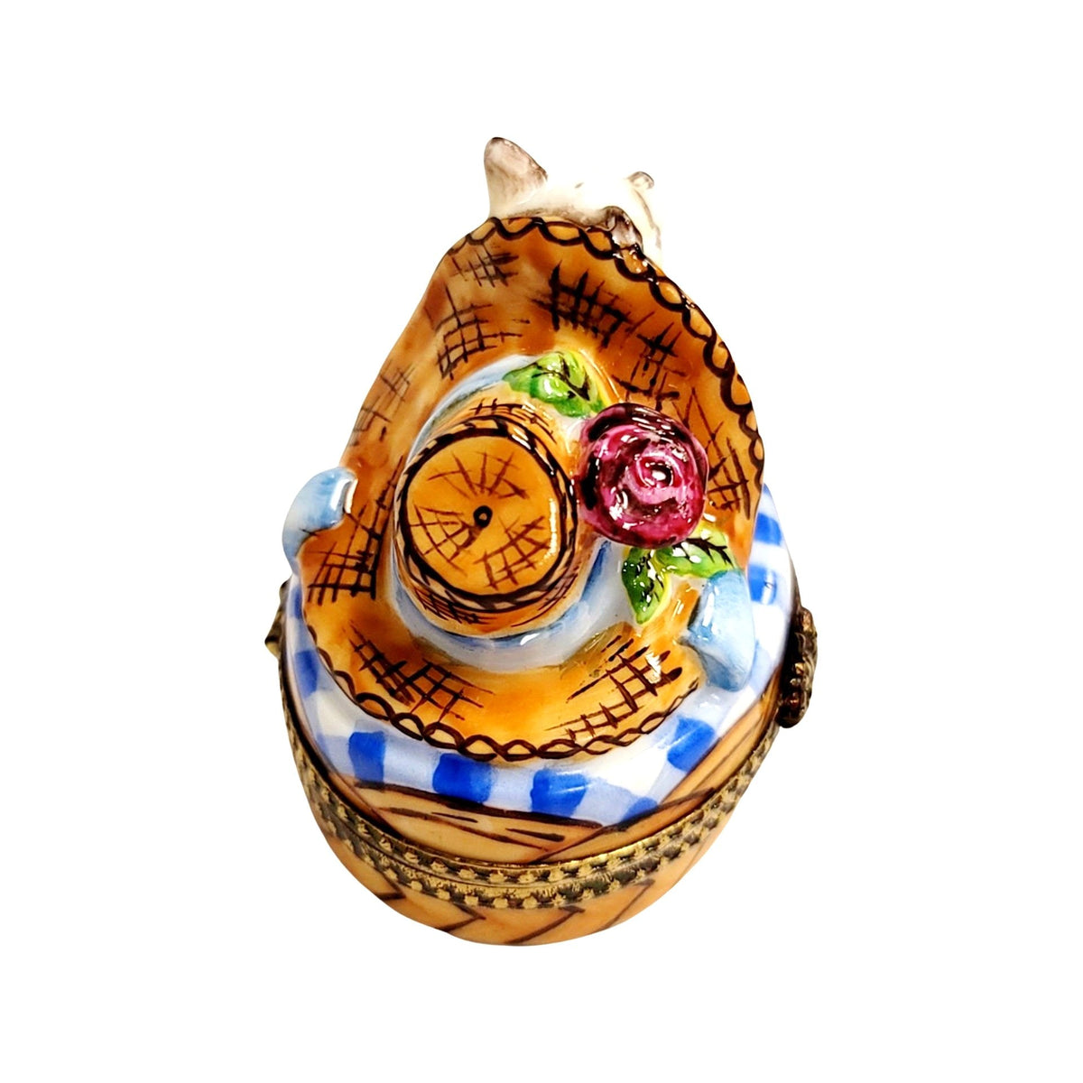 Kitty Cat Under Bonnet Hat Porcelain Limoges Porcelain Art Object, view 8