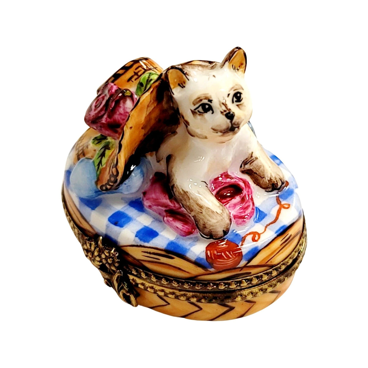 Kitty Cat Under Bonnet Hat Porcelain Limoges Porcelain Art Object, view 9