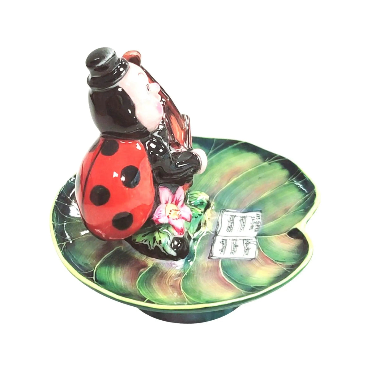 Lady Bug Playing Instrument on Lillypad Limoges Box Figurine, view 4