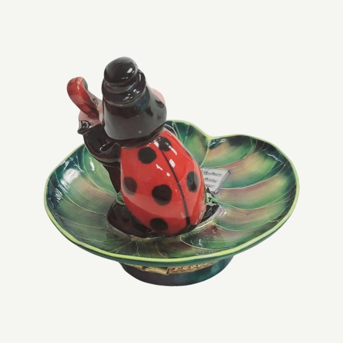 Lady Bug Playing Instrument on Lillypad Limoges Box Figurine, view 5