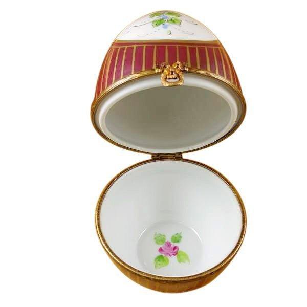 Treasured French collectible: Large Burgundy Egg with Flowers Limoges box, painted by hand