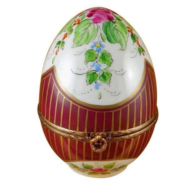 Large Burgundy Egg with Flowers by Rochard, an authentic French Limoges box from Limoges Boutique