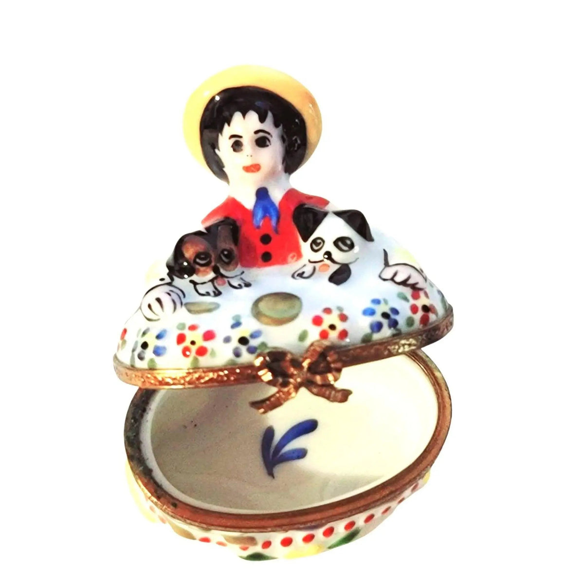 Hand-painted Large Lad with Puppies Set Limoges box, French artistry for lovers of fine art