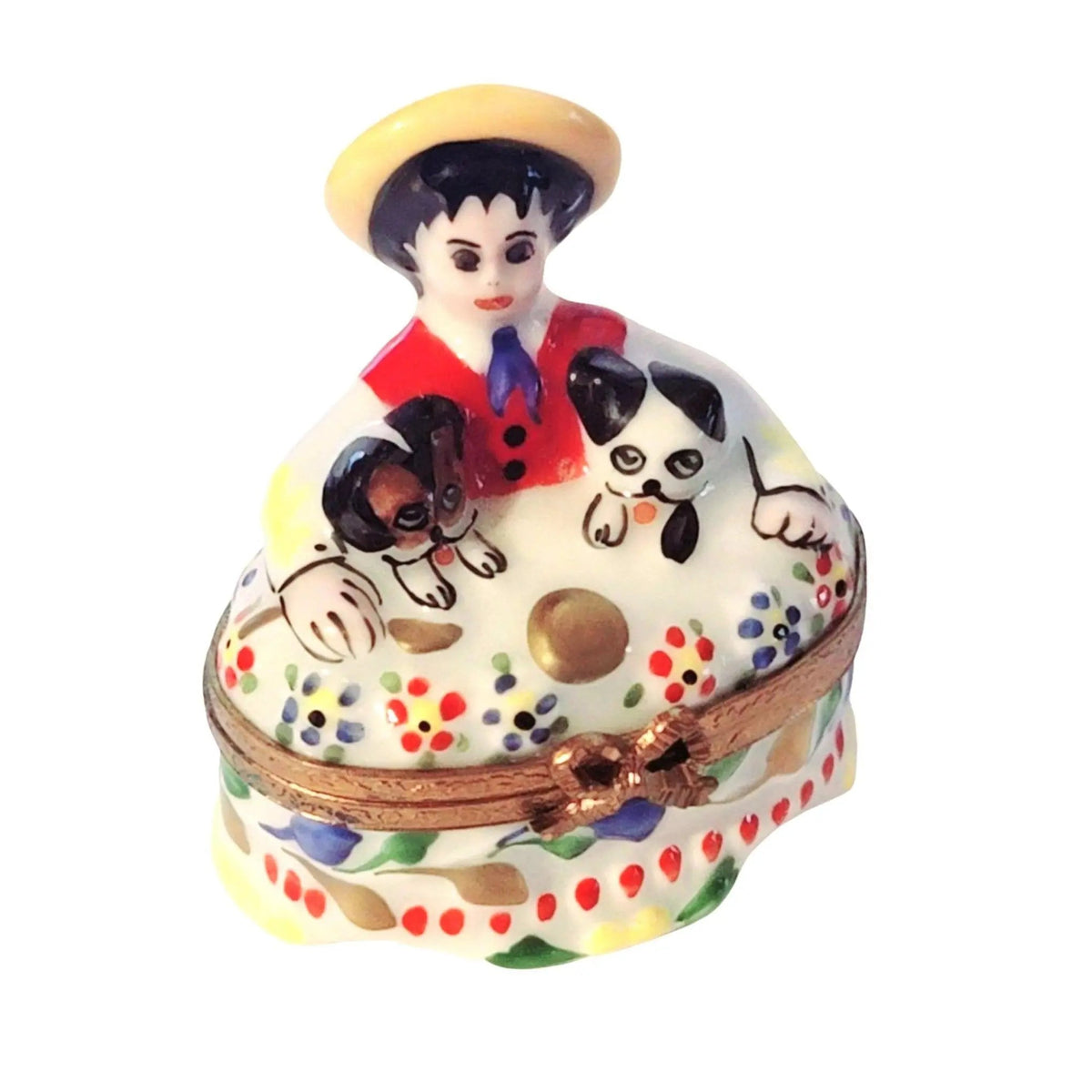 Large Lad with Puppies Set Limoges box painted by hand in Limoges, France, a gift to treasure