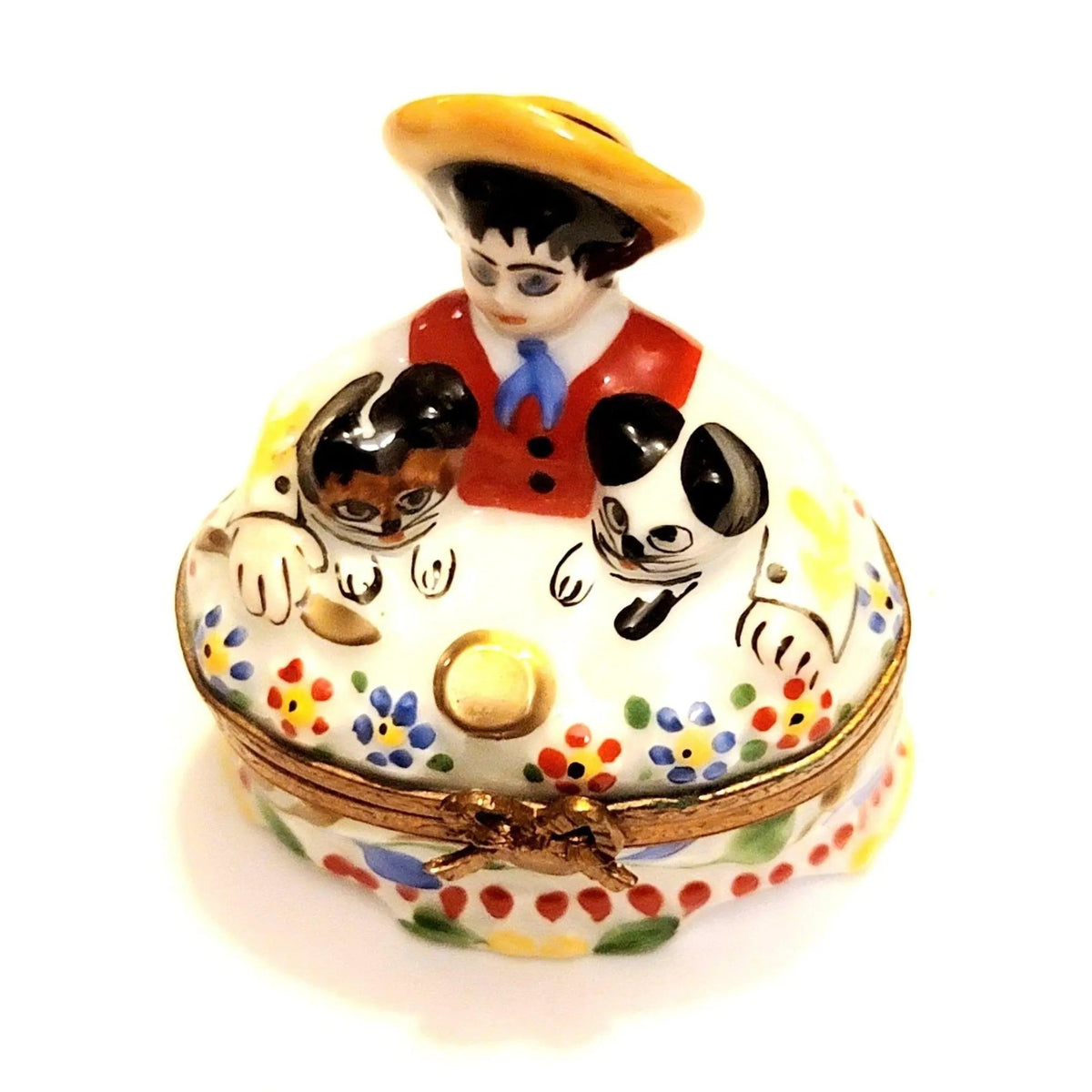 Authentic Large Lad with Puppies Set Limoges box, hand-painted in France, from Limoges Boutique