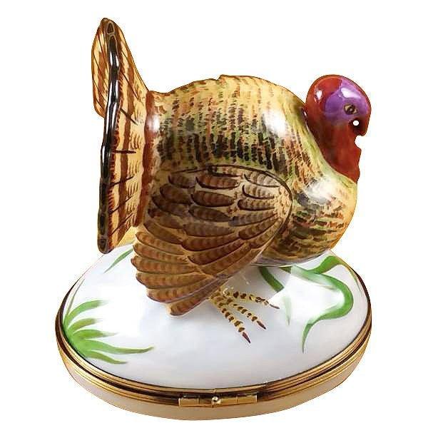 Painted details on the Large Turkey Limoges box, French art in miniature