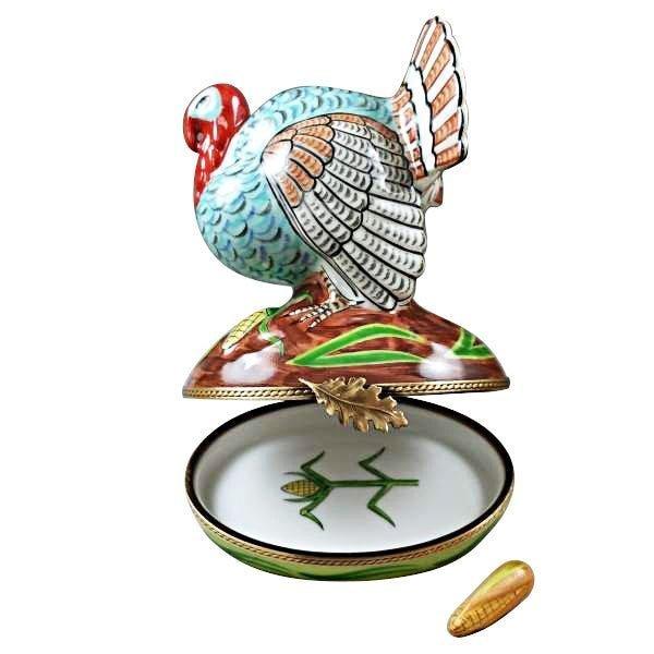 Gift idea for someone who loves France: Large Turkey with Removable Ear of Corn Limoges box