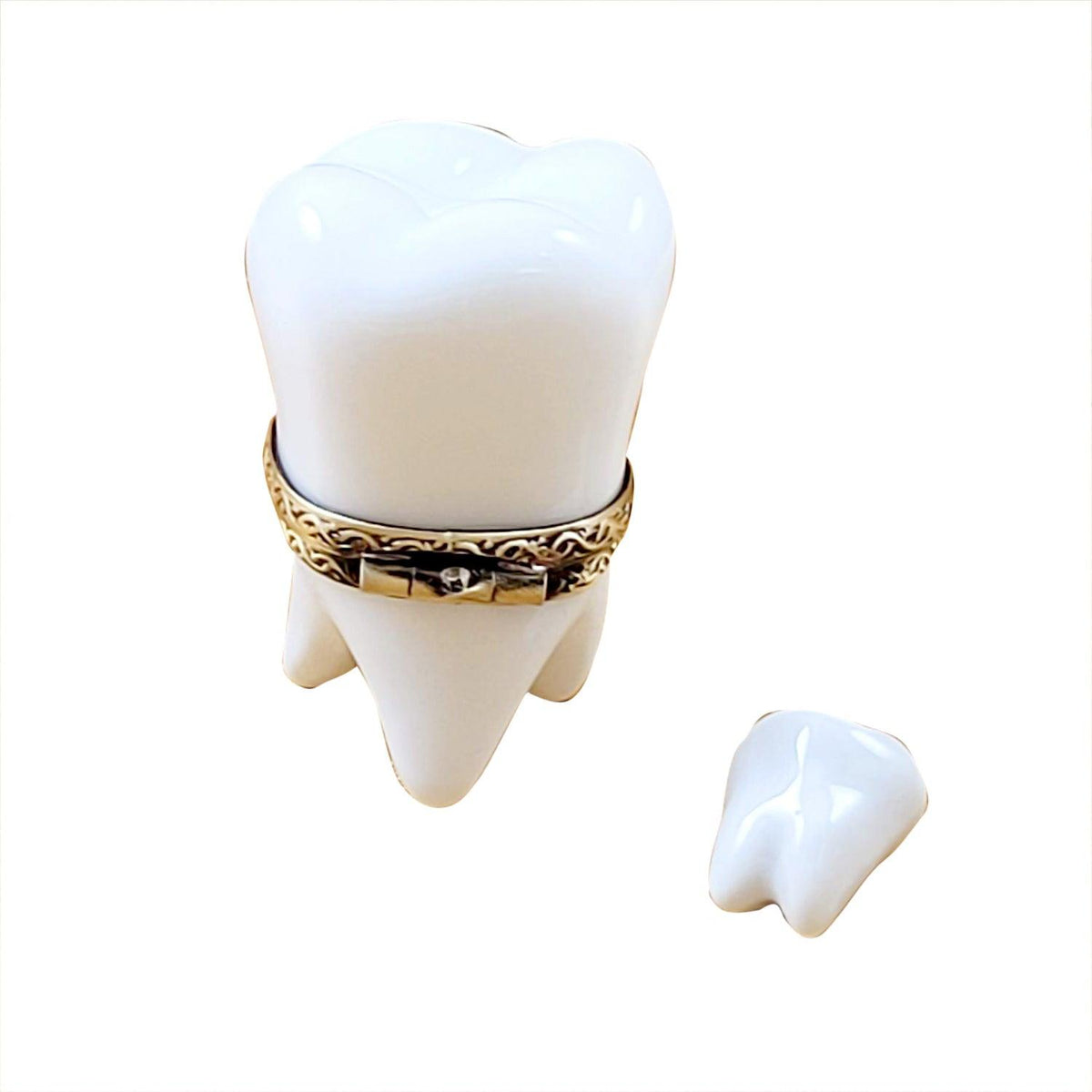 Treasured French collectible: Large White Baby Tooth With Removable Tooth Limoges box, painted by hand