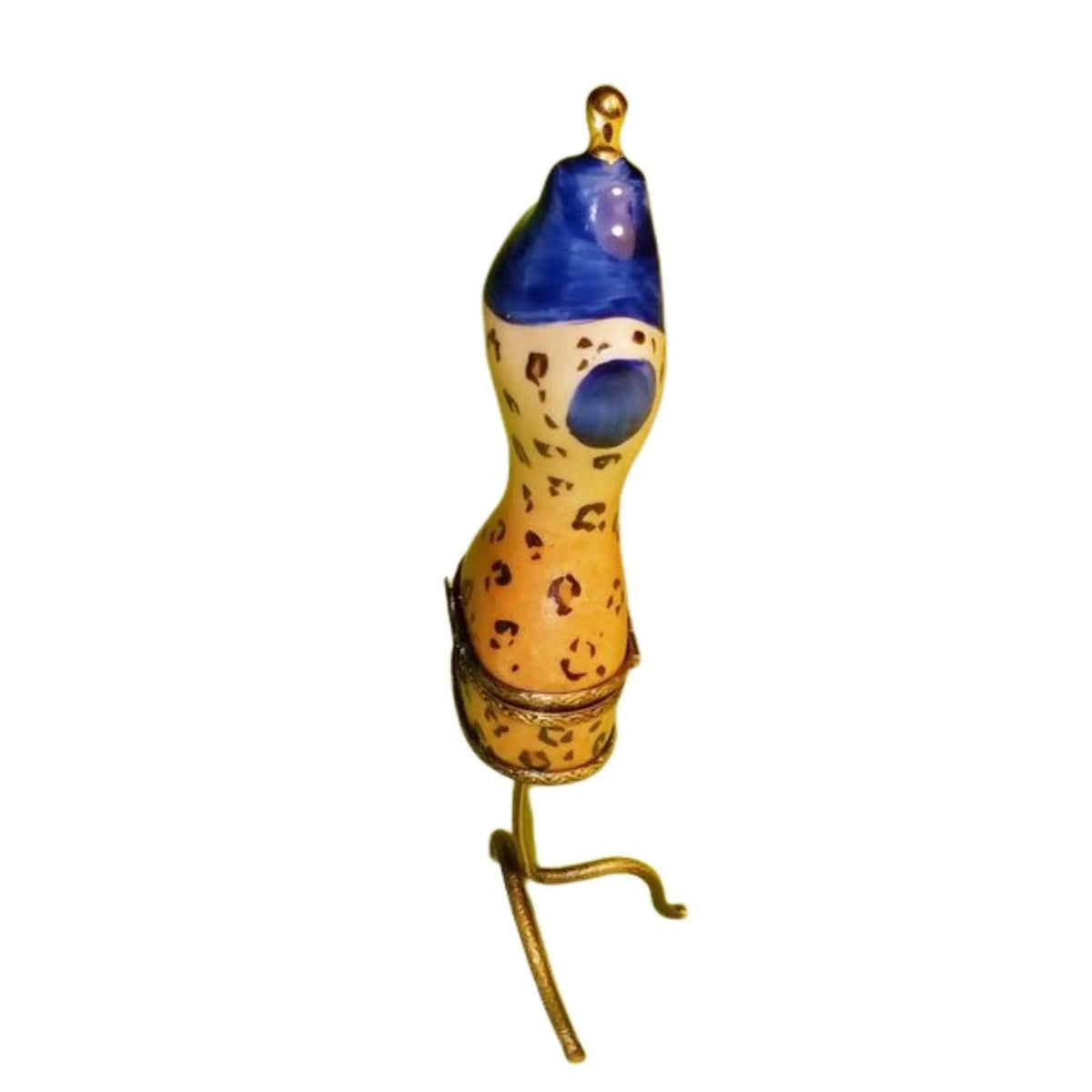 Hand-painted Mannequin Leapard Blue Print Fashion Dress Limoges box, French artistry for lovers of fine art
