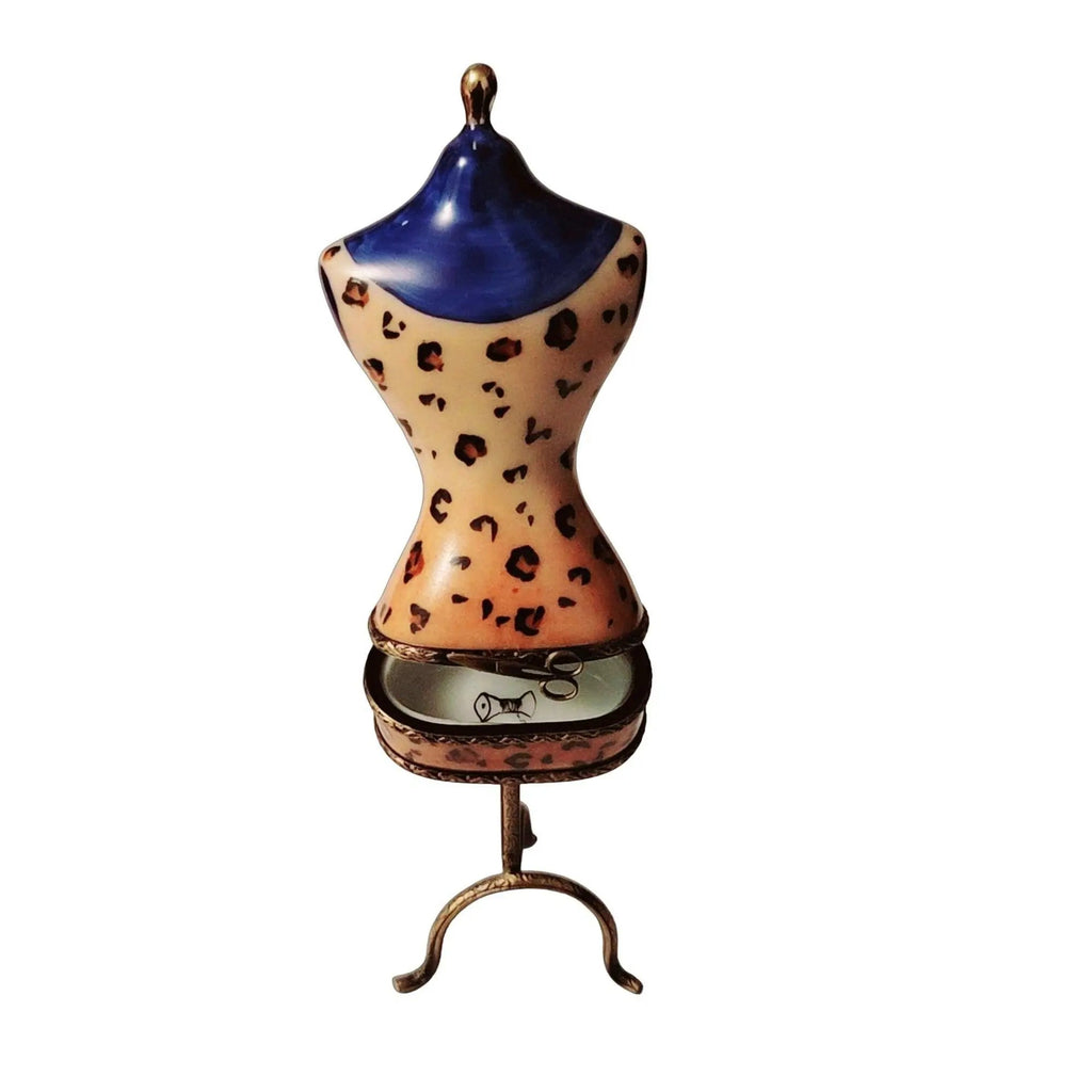 Mannequin Leapard Blue Print Fashion Dress Limoges box, an heirloom-quality piece for collectors