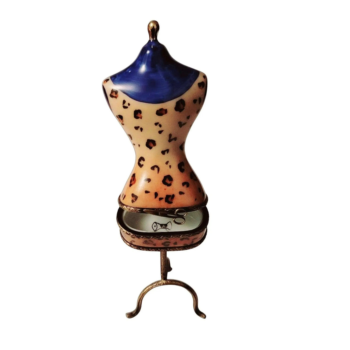 Mannequin Leapard Blue Print Fashion Dress Limoges box, an heirloom-quality piece for collectors