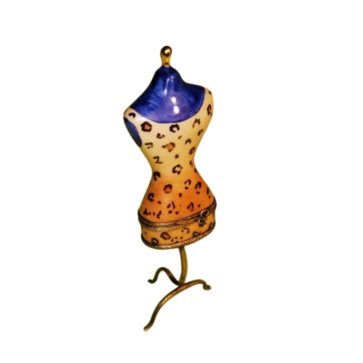 Limoges Boutique presents the Mannequin Leapard Blue Print Fashion Dress, a genuine Limoges box painted by hand in France