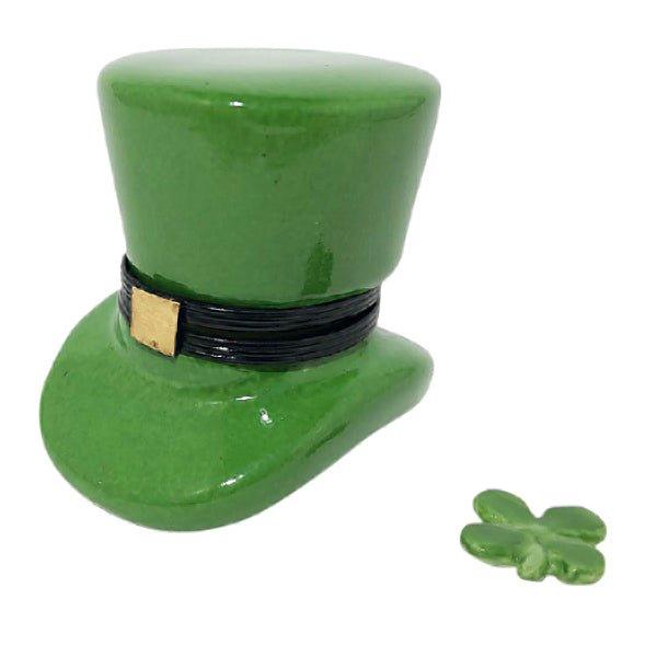 Irish Leprechaun Hat with Removable Four-Leaf Clover Limoges box, an heirloom-quality piece for collectors