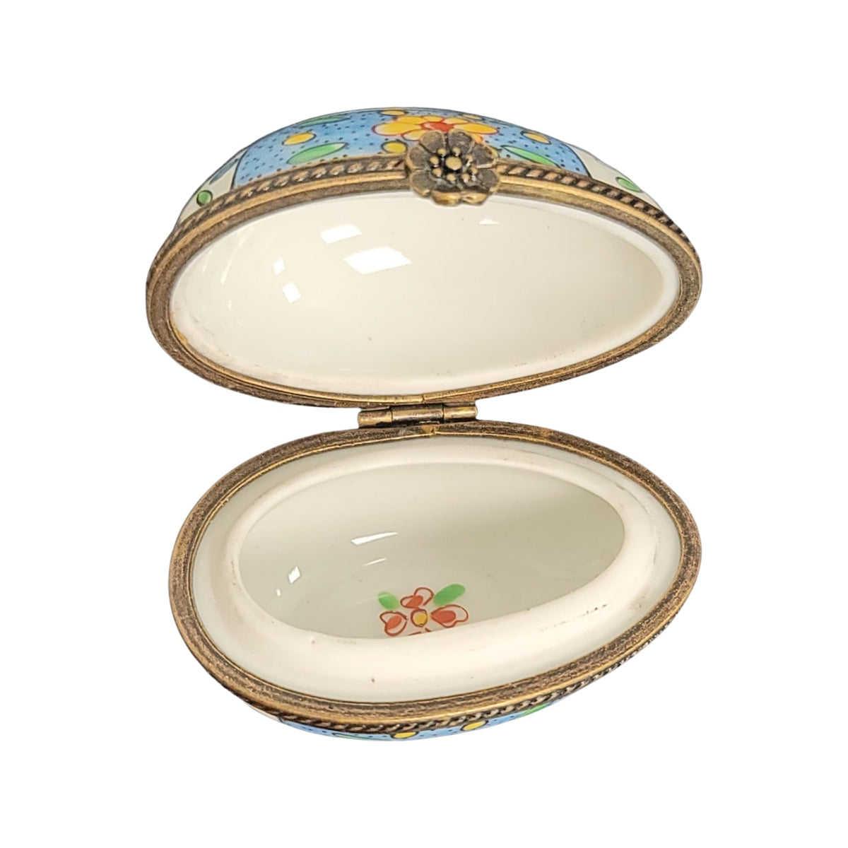 Light Blue Egg Flowers Limoges Porcelain Box Decor, view 2